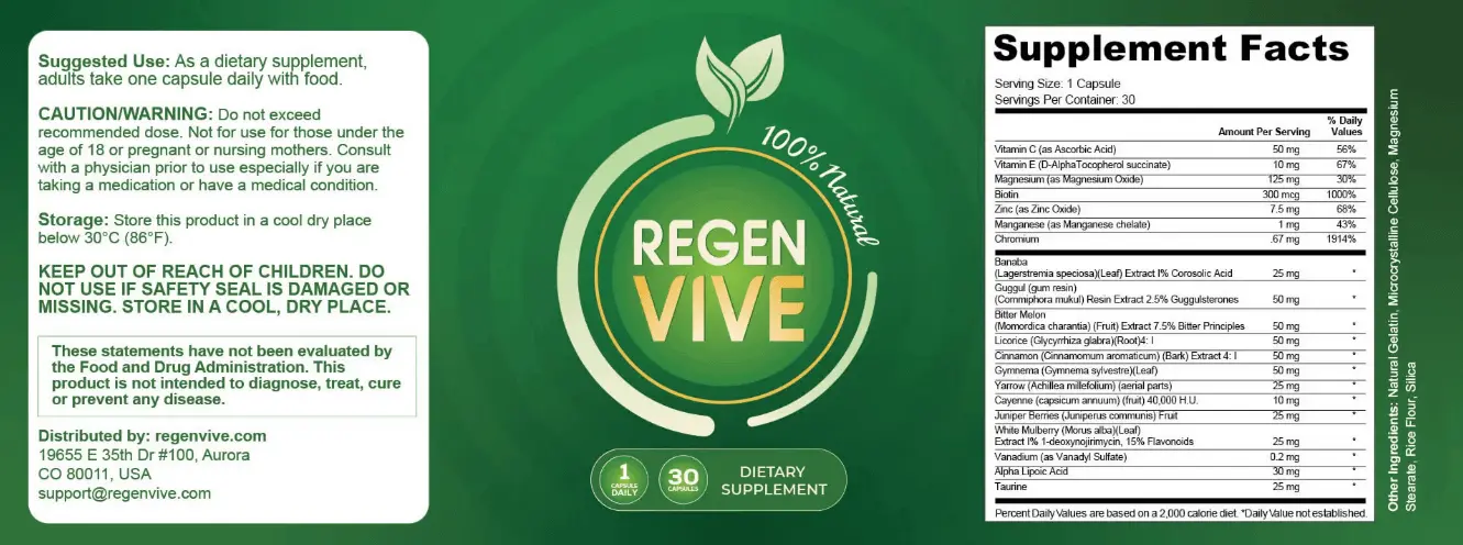 RegenVive Supplement Facts